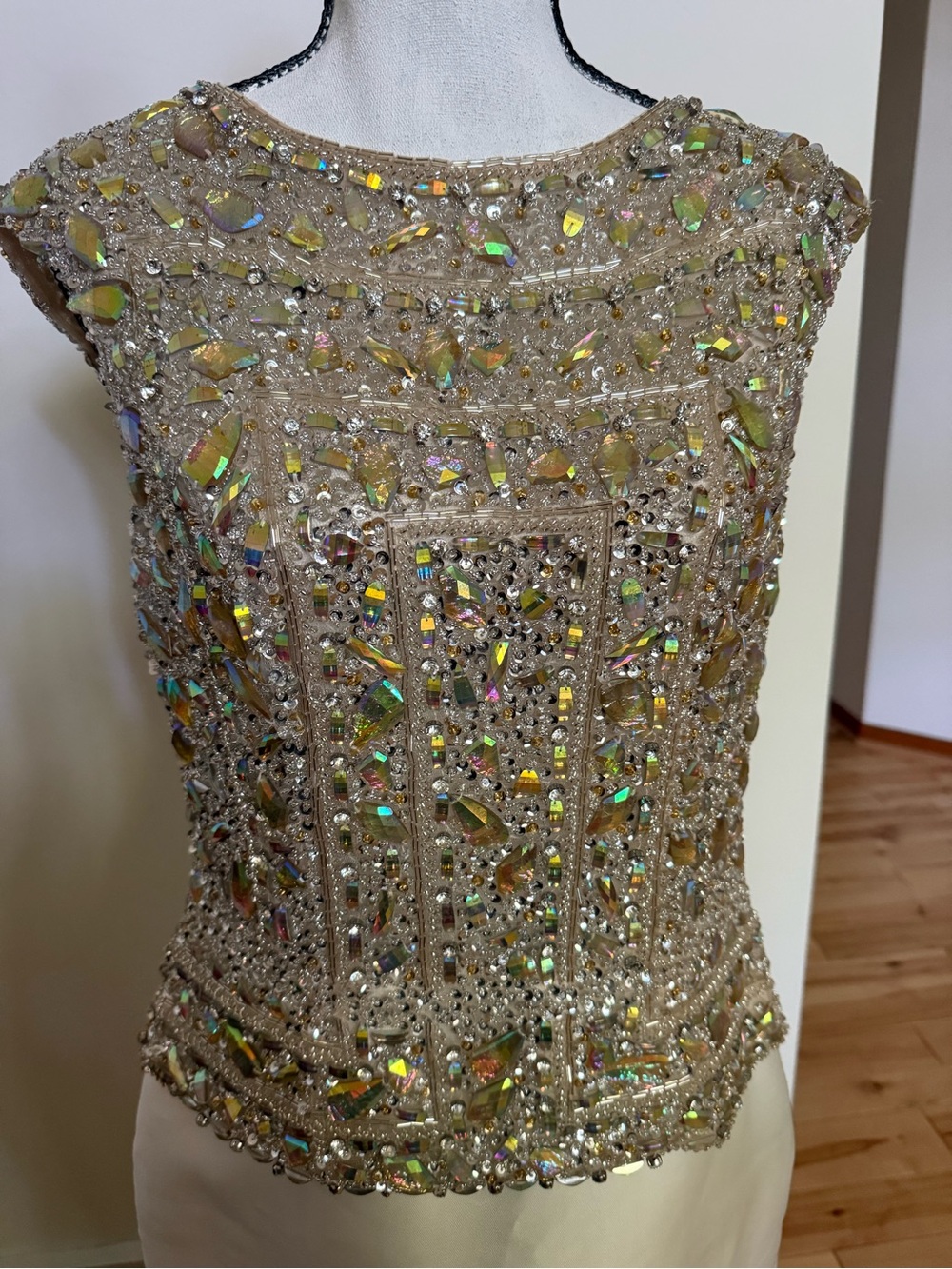 Terani Couture Beaded Champagne and Ivory Midi Dress - Picture 13 of 13